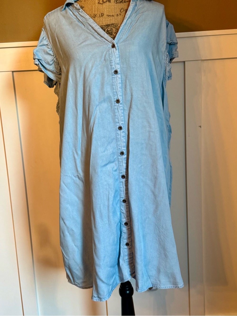 Jane & Delancey Lyocell Chambray Ruffle Sleeve Midi Dress XXL Blue